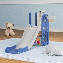 6 in 1 Toddler Slide with Basketball & Telescope, Indoor Playset for Age 1-3