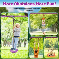 Ninja Warrior Obstacle Course Kids,2x56ft Slackline W/ 12 Accessories,Saucer