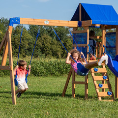 Wooden Swing Set Outdoor Kids Slide Backyard Playground Playset Rock Chalk Wall