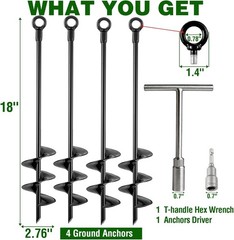 Ground Anchors Heavy Duty, Swing Set Anchor Kit 18 Inch 4 Pack Screw in Earth…