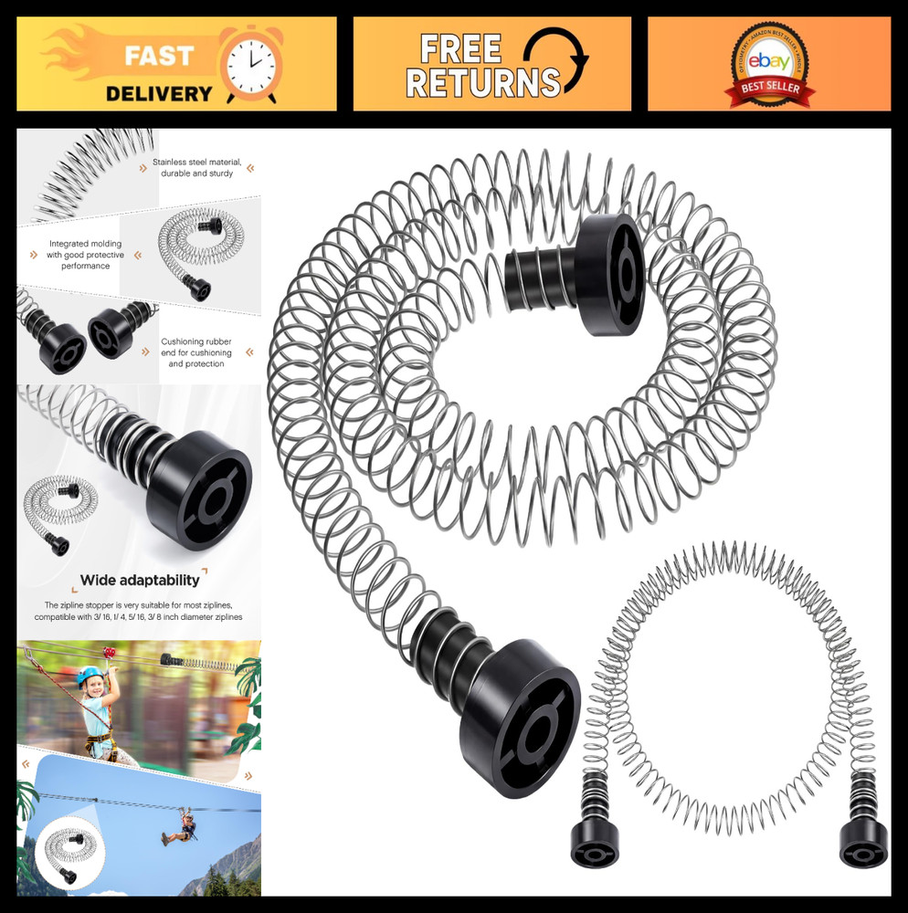Heavy Duty Stainless Steel Zipline Spring Brake – 5.3ft Stopper for 3/16-3/8″ Wi
