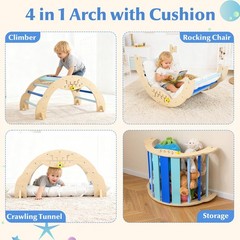 Pikler Triangle Set, 13 in 1 Astronaut Theme Foldable Wooden Montessori Toddl…
