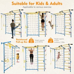 7 in 1 Indoor Playground Wall Gym with Monkey Bars and Gymnastic Rings