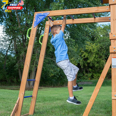 Beach Front Cedar Wood Swing Set with Wave Slide Play Deck Outdoor Playset NEW