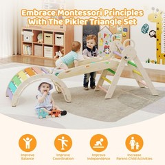 Pikler Triangle Set, 7-in-1 Foldable Climbing Toys, Indoor Playground for , M…
