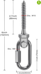 Heavy Duty 304 Stainless Steel Swing Hangers Set of 6, 180° Rotation Porch Swing