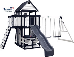 Backyard Discovery Canyon Creek White Cedar Wood Swing Set with Wave Slide, Club