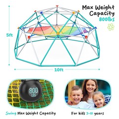 Hapfan Climbing Dome with Climbing Cargo Net 10ft Dome Jungle Gym for Kids 800lb