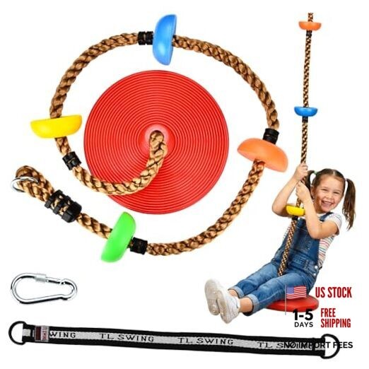 Tree Swing for Kids 330LB Capacity, Climbing Rope with Platforms and Disc Red