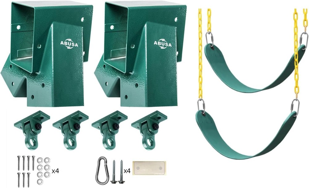 ABUSA Heavy Duty Swing Sets Brackets with 2 Green Seats