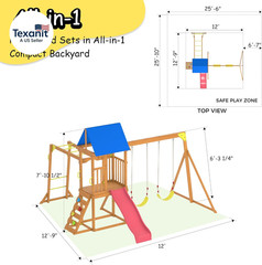 Wooden Swing Sets for Backyard, Kids Outdoor Playground Set with Monkey Bars, Wa