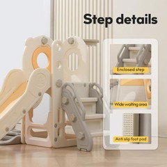 Freestanding Toddler Slide 5 in 1 Kid Playset for Toddler 1-3 L Shaped with Hoop