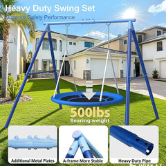 Heavy Duty 500Lbs Saucer Swing Set – Metal Frame for Kids 3-12, Adjustable Stand