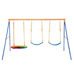 Uimoso Swing Sets for Backyard 1 Saucer 2 Belt Swing Seats A-Frame Metal Stand