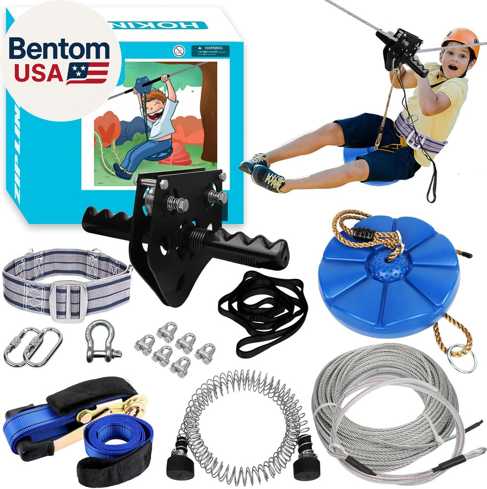 Zip Line Kit for Kids Adults : 100FT up to 380Lbs – Quick Tighten Zipline for Ba