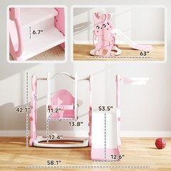 Qaba 4 in 1 Toddler Slide and Swing Set w/ Climber, Basketball Hoop, Pink