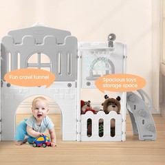 8 In 1 Toddler Slide & Climber Set Indoor Outdoor Playground for 1-3 Kids Gray