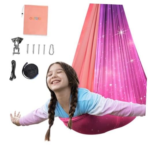 Sensory Swing for Kids, Double Layer Therapy Hammock, Indoor Swing with Pink