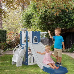 6-in-1 Toddler Slide & Climber Playset with Basketball Hoop & Telescope