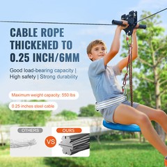 VEVOR 160 ft Zip Line Kit for Kids Adult Trolley Slackers Zipline Up to 500 lb