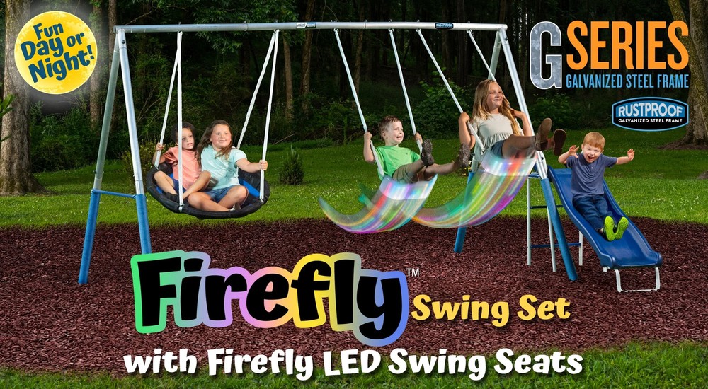 Firefly LED Swing Set: 2 Seats, 34″ Saucer, G-Series Steel