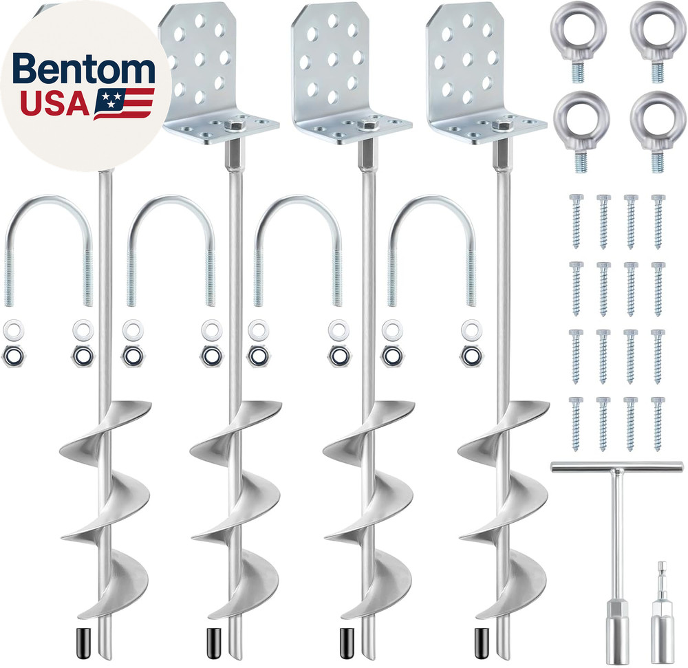 Swing Set Anchors 20″ – Heavy Duty Ground Anchors Screw in with L-Brackets & Dri