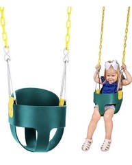Safari Swings Green Bucket Toddler Swing Seat High Back W/ Yellow Coated Chains