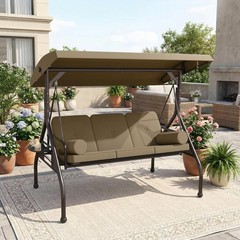 3 Seat Outdoor Porch Swing Chair, Adjustable Canopy Swing Bench, Convertible