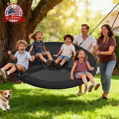 60 Inch Heavy-Duty Saucer Swing Seat Waterproof 900D Oxford Black 2 Hanging Stra