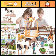 35 PCS Realistic Horse Playset for Kids – Stable Barn Toys, Farm Animals Gift