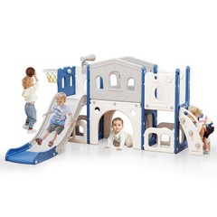 8 in 1 Toddler Slide Set, Kid Slide with Basketball & Telescope, Indoor Playset