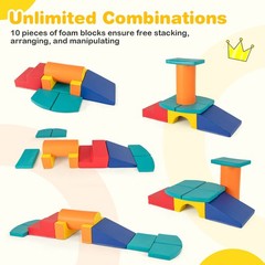 10 Pieces Foam Climbing Blocks Set w/ PU Leather Surface. for 1-3 Years Old.