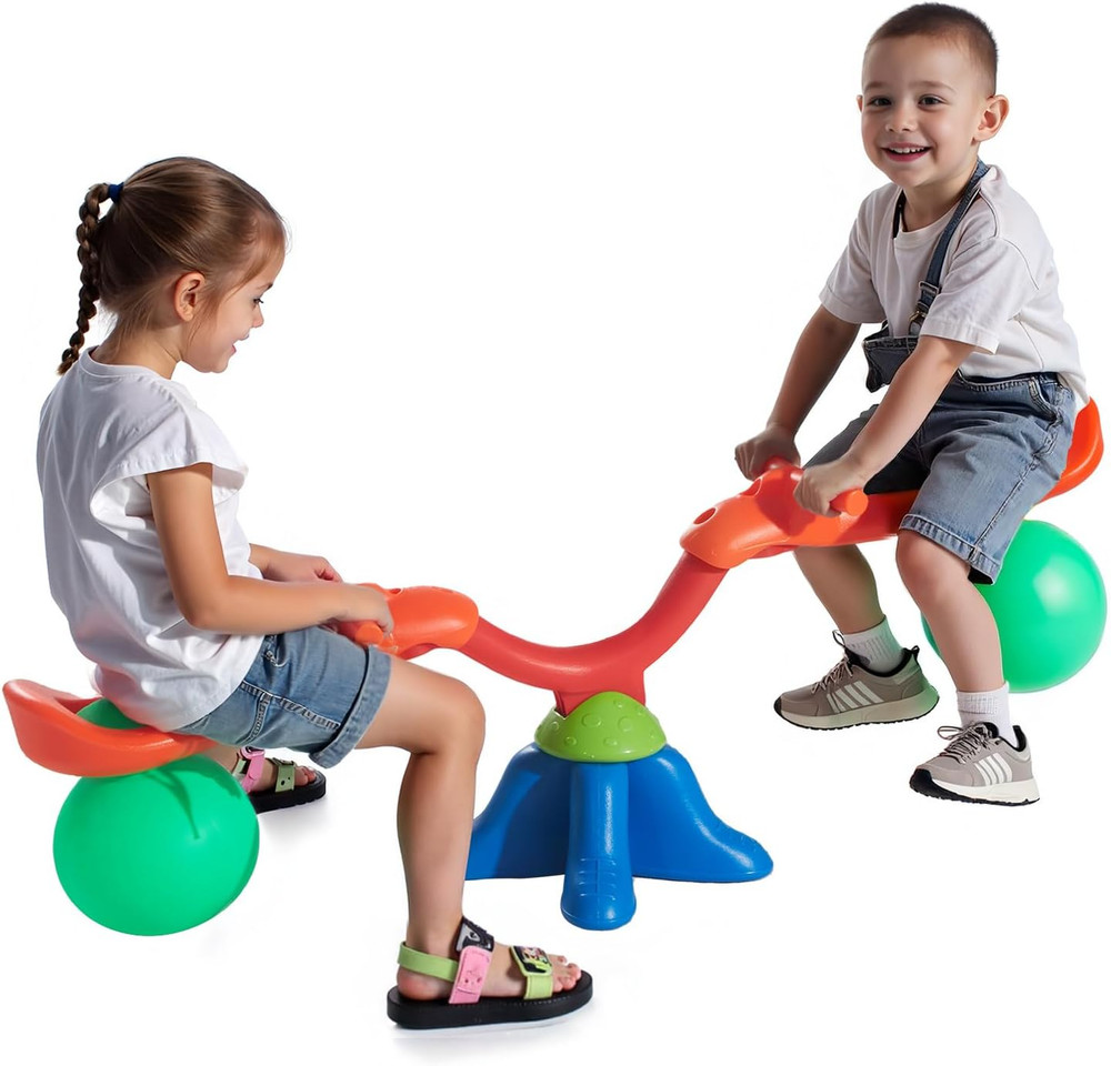 Outdoor Seesaw Teeter Totter for Kids, 360° Spin, 55 lbs Capacity, Multi-Colored