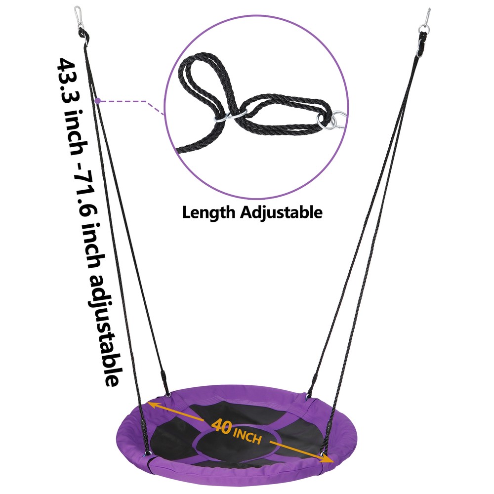 40” Saucer Tree Swing Set Outdoor Giant Round Platform Adjustable W/Hook Purple