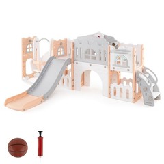 10 in 1 Toddler Swing and Slide Set w/Basketball Hoop, Telescope, Storage Space