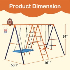6-in-1 Kids Swing Set Backyard Playground Set Metal Swings Set for Kids Outdoor