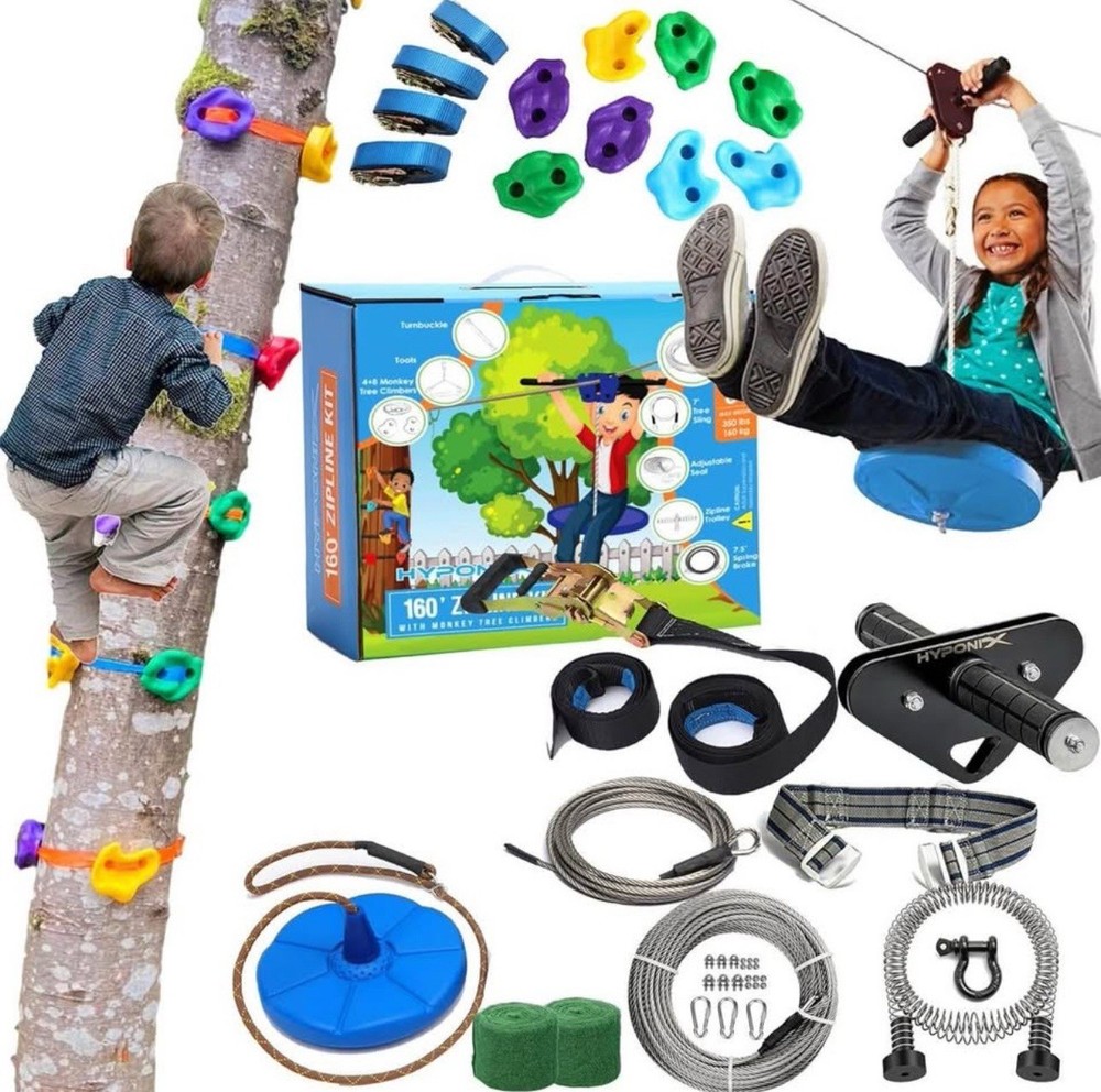 Zip Line Kit for Kids and Adults, 100/120/150/200 ft, Up to 350 Lbs, Removable T