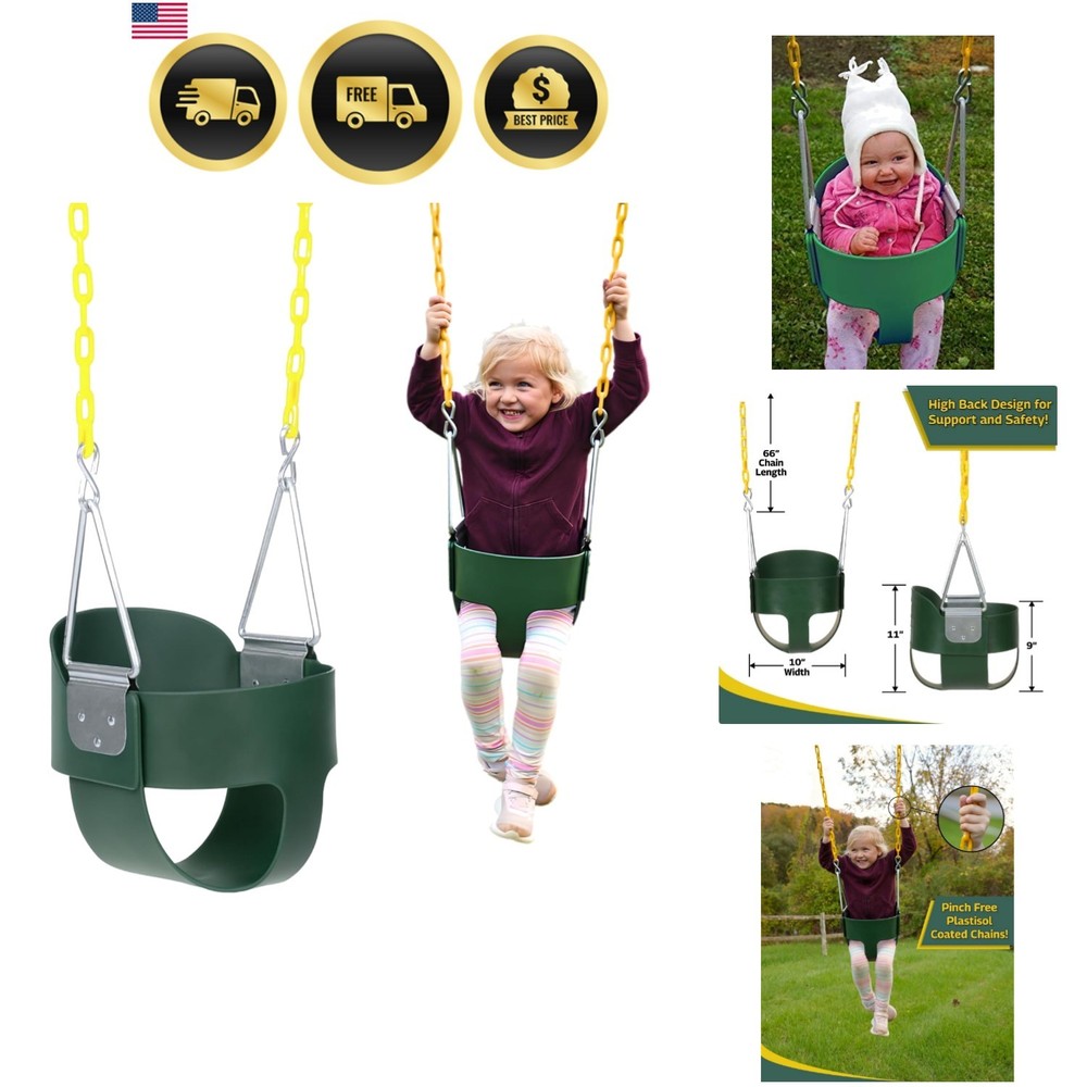 Heavy-Duty High Back Full Bucket Toddler Swing Seat | Coated Swing Chains Ful…