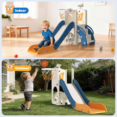 6.1ft Yellow 5-In-1 Toddler Slide Indoor Outdoor Wave Slide Backyard Playground