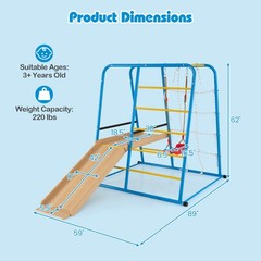 6-in-1 Indoor Jungle Gym with Slide Swing Monkey Bars Climbing Ladder Rope Wall