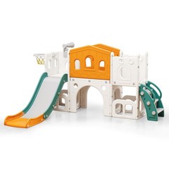 8 in 1 Toddler Slide Set, Kid Slide with Basketball, Indoor Playset for 1-3