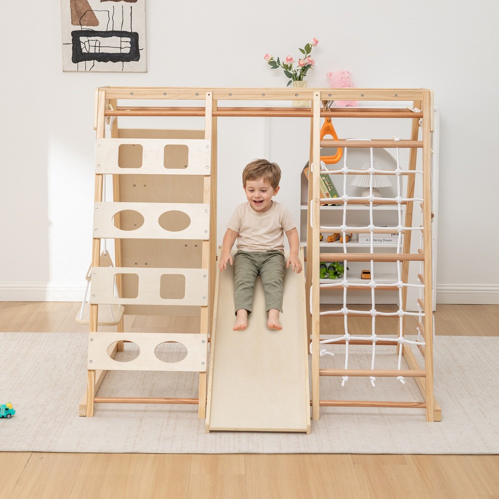 9in1 Slide and Climbing Wall for Toddlers 3+ Wooden Indoor Play 176 lbs Capacity