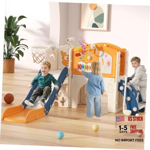 Toddler Slide Set, 13 in 1 Kids Indoor Slide for Toddler 1-3, Blue&yellow