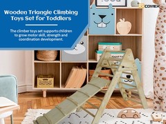 Pikler Triangle Ladder with Ramp & Slide, Foldable Wood Climber for Toddlers