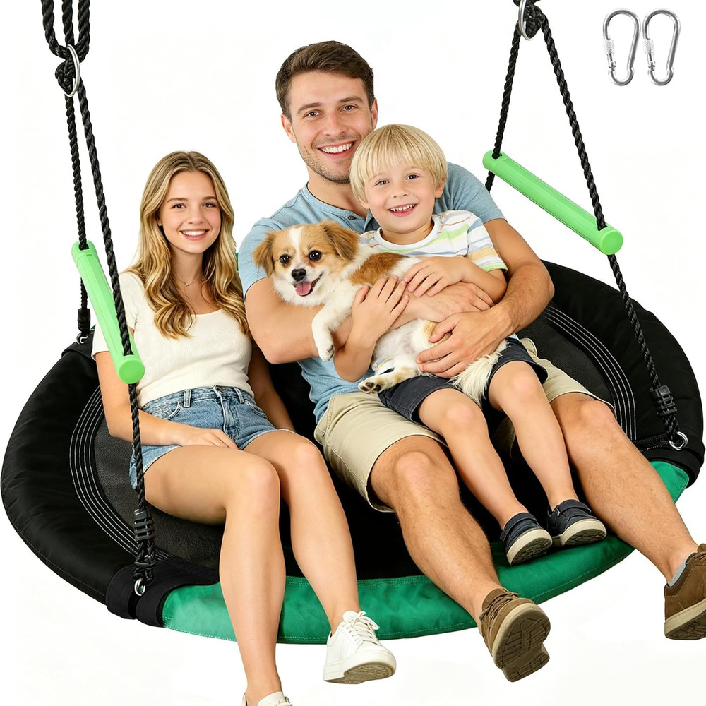4FT Diameter round Saucer Tree Swing for Backyard Fun,Heavy-Duty Steel Frame wit