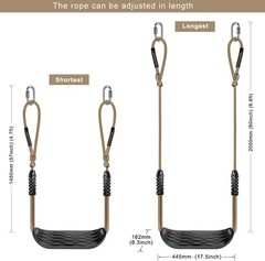 Plastic Swing Seat Non Slip Tree Swing Set W/ Adjustable Rope & 2 Carabiners