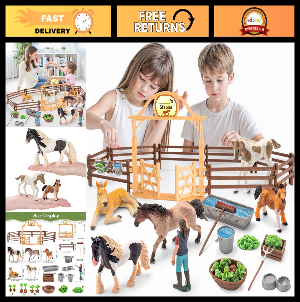 35 PCS Realistic Horse Playset – Stable Barn Toys for Kids, Perfect Birthday Gif