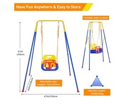 FUNLIO 3-in-1 Toddler Swing Set with 4 Sandbags, Indoor/Outdoor Baby Swing wi…