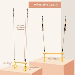 Wooden Trapeze with Plastic Gym Rings Trapeze Swing Bar with Adjustable Rope …