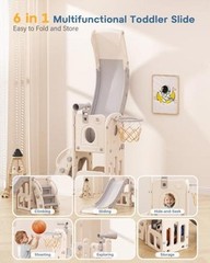 Toddler Slide, 6 in 1 Kids Indoor Slide for Toddlers 1-3, Baby White&gray